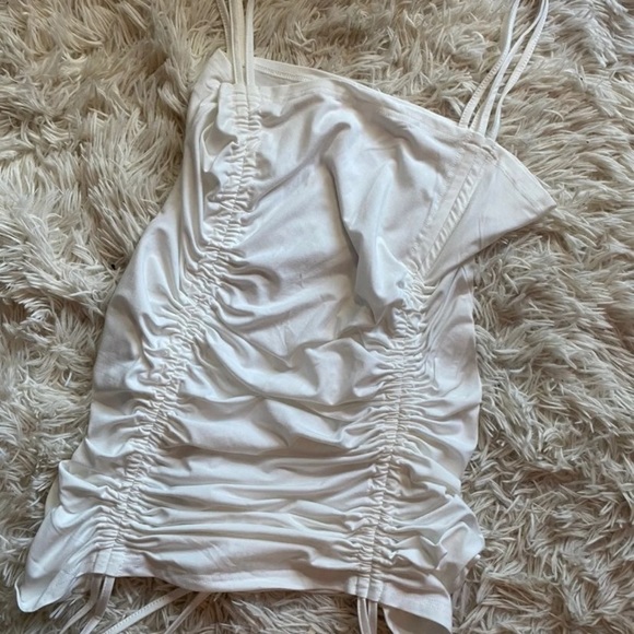 SheIn White Drawstring Rushed Dress - Picture 3 of 14